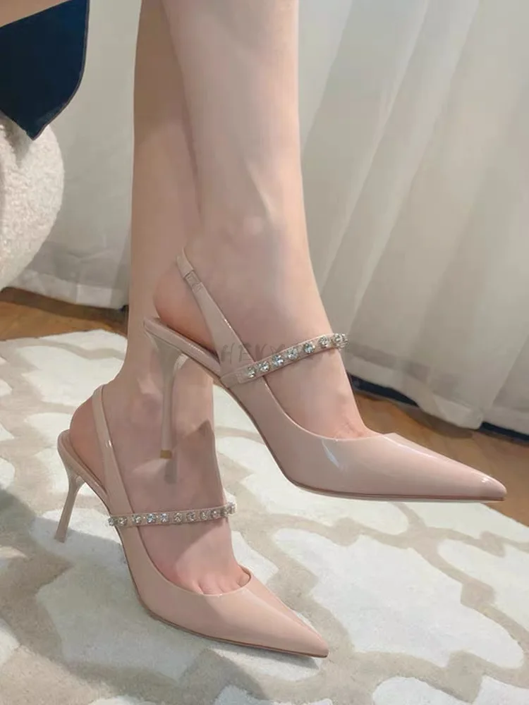 

Spring Summer New Women High Heels Shoes Ladies Rhinestones Pointed Toe Sandals Sexy Thin Heel Shallow Pumps