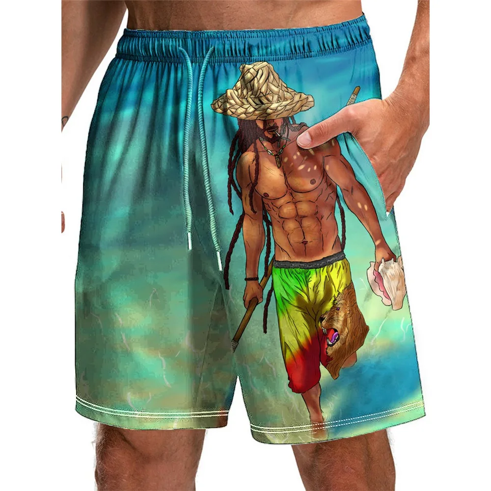 

HXFashion Men's Shorts Hawaiian Beach Fishing 3D Printed Board Shorts Polyester Casual Pockets Pants Sportswear