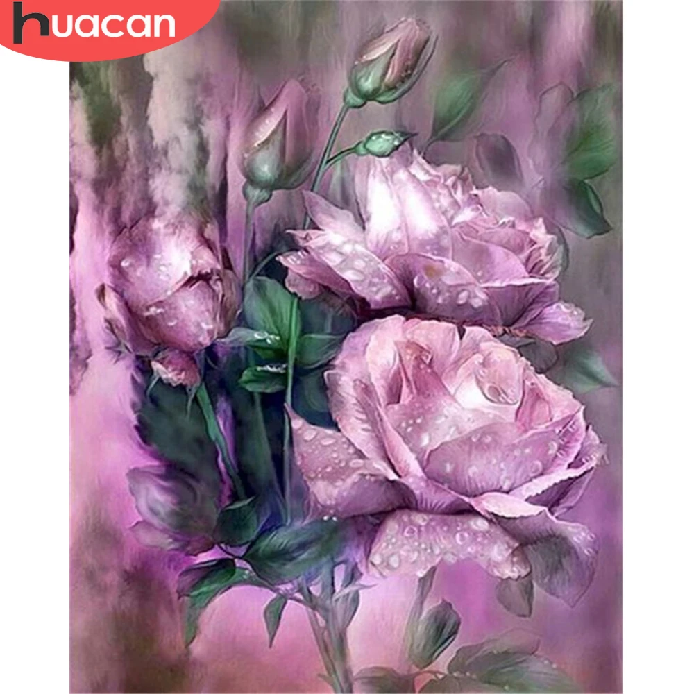 

HUACAN Painting By Numbers Purple Flower DIY Frame Wall Art Acrylic On Canvas Drawing Picture By Numbers For Living Room 60x75cm