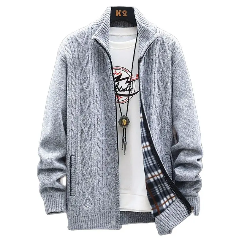 Zipper Fleece Sweater Men Autumn Winter Big Size Men's Jacket Twist Shape Male Coat Fashion Stand Collar Streetwear Nice
