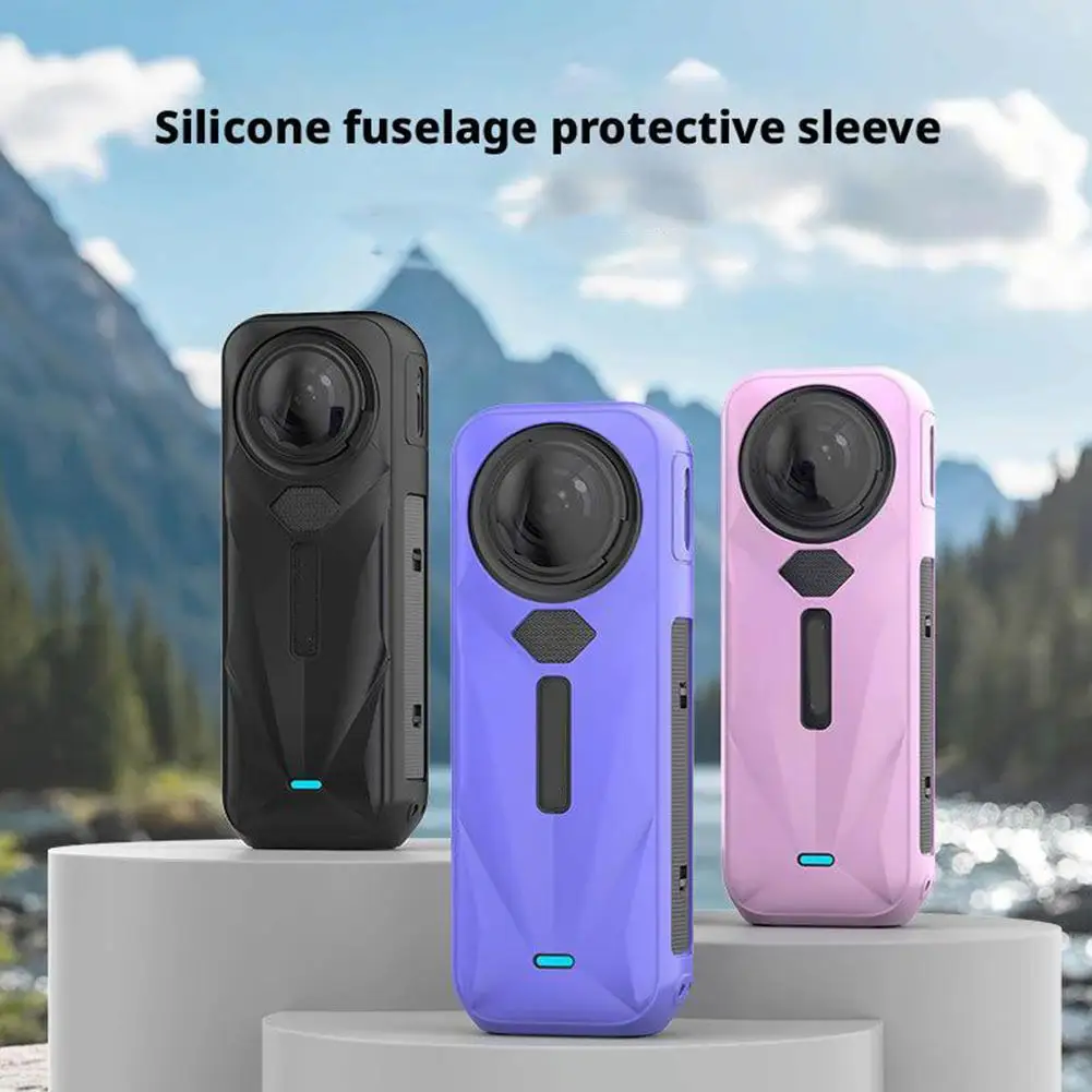 Фото Фиолетовый/синий для Insta360 X5, силиконовый защитный чехол, панорамный корпус камеры, объектив, аксессуары против падения и царапин Q6C6 №4