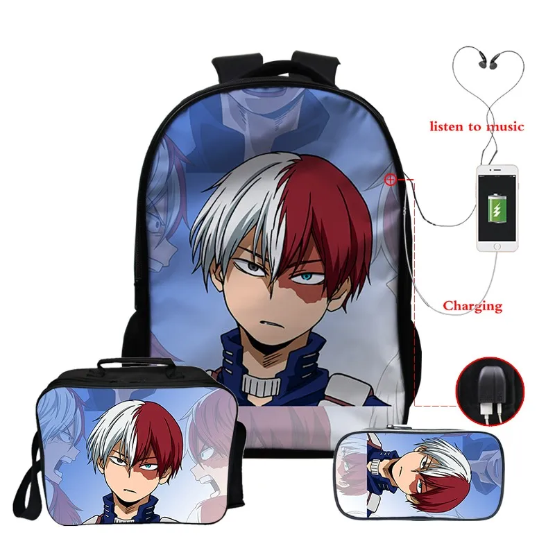 

Japan Anime My Hero Academia Backpack for Boys Girls Manga Shoto Todoroki Print School Bag 3 Pcs/sets Backpacks Travel Rucksack