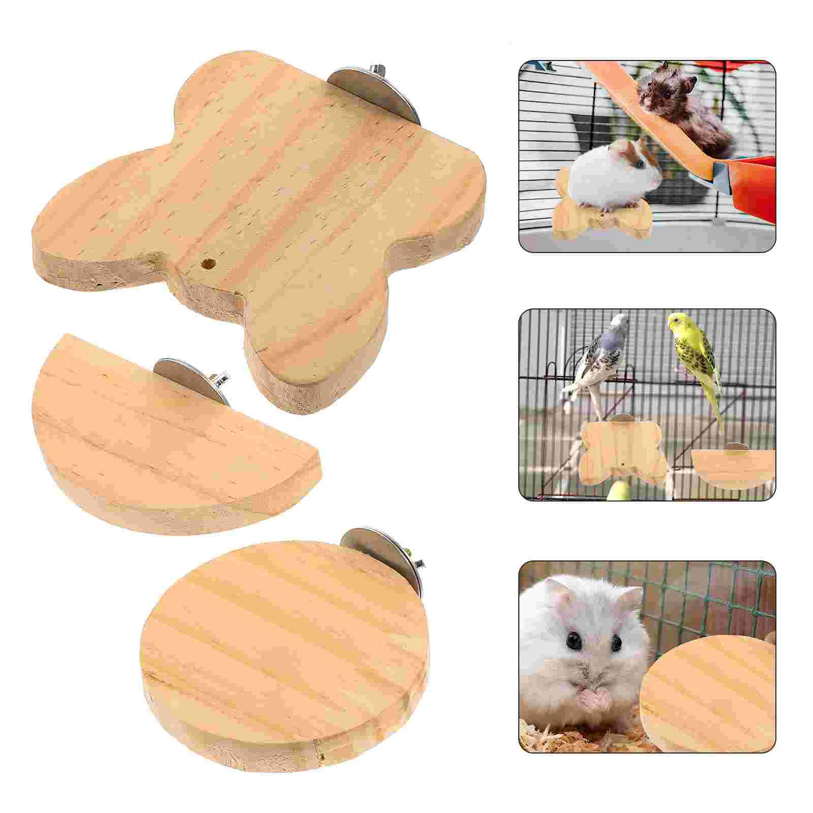 

Platform Hamster Cage Parrot Stand Standing Perch Board Bird Toy Wooden Accessories Playing Jumping Use Multi Pet Guinea