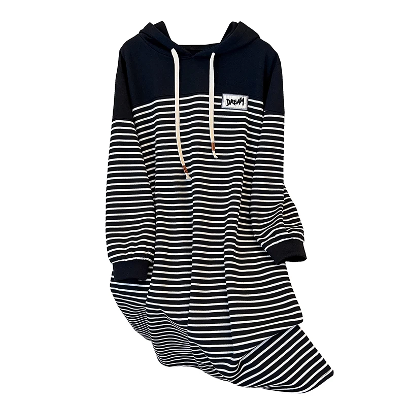 Женское платье-толстовка с капюшоном свободное лоскутное платье большого