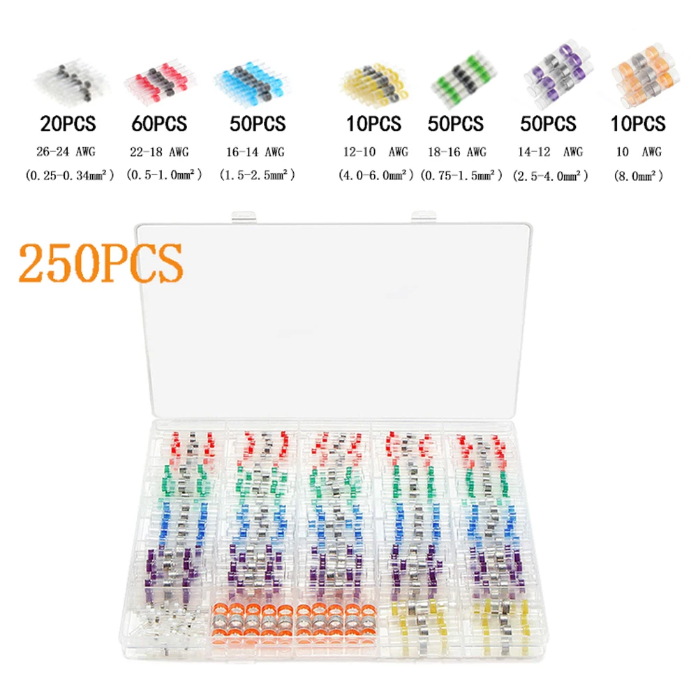 

250PCS Heat Shrink Connectors Waterproof Solder Seal Wire Connectors & Heat Shrink Butt Crimp Connectors - Electrical Connectors