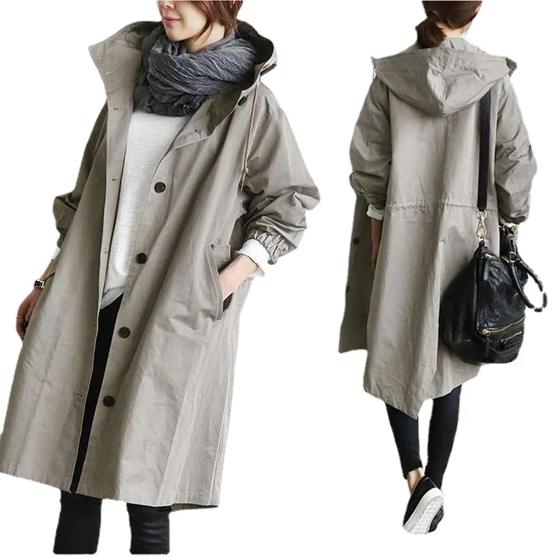 

Long Coat Female Autumn Women's Trench Coat Long Sleeve Solid Pocket Casual Trench Autumn Clothes Korean Women Jacket