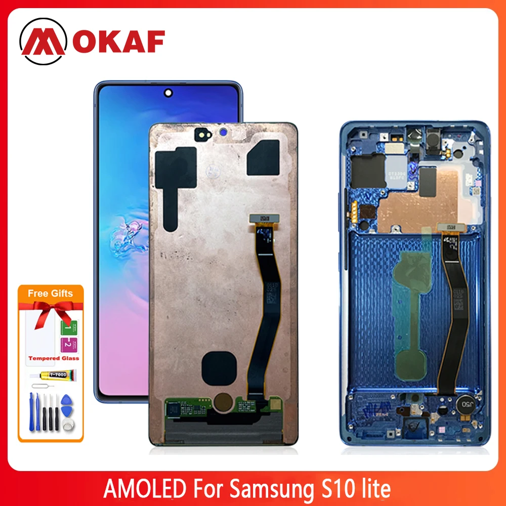 

OKANFU New Original AMOLED For Samsung S10 lite LCD Display Touch Screen Digitizer Assembly SM-G770F/DS SM-G770F LCD Wtih Frame