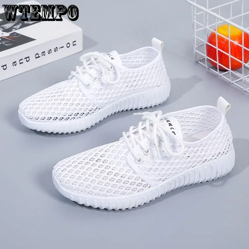 WTEMPO Breathable Mesh Shoes Summer Hollow Out Sports Shoes Lightweight All-match Running Footwear Lace-up Sneakers Wholesale