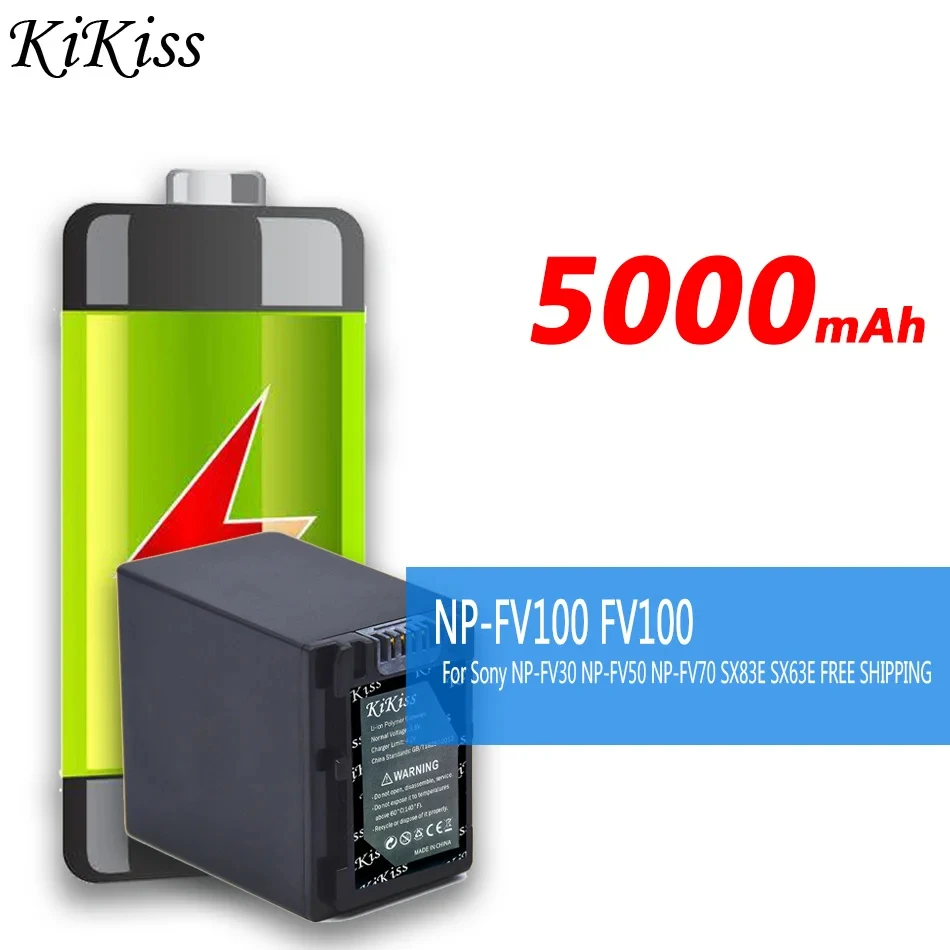 

5000mAh KiKiss Battery NP-FV100 NPFV100 FV100 For NP-FV30 NP-FV50 NP-FV70 SX83E SX63E Replacement Bateria