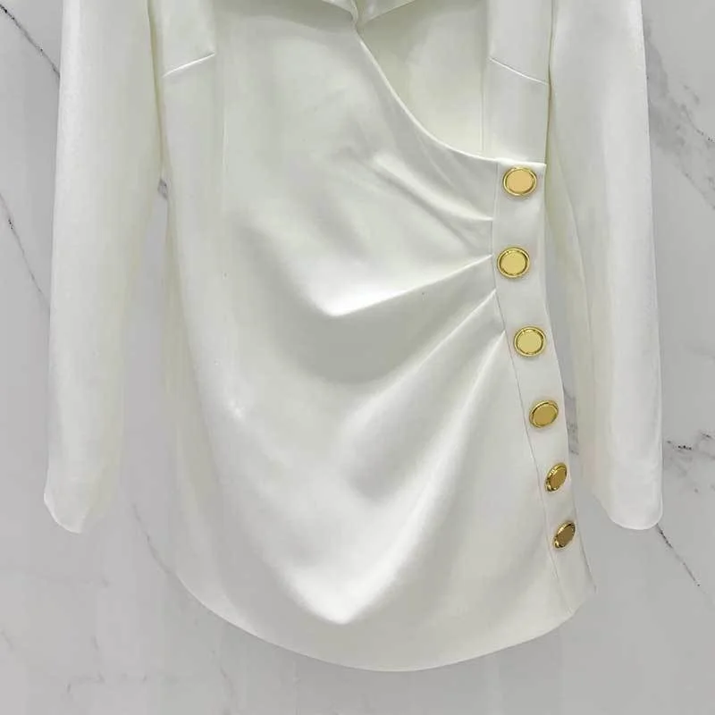 

New Wool Solid Blazer Runway 23Fashion Single Breasted Waist Up Folds Lapel Slimming Dress Chic Women Long Sleeve Clothes