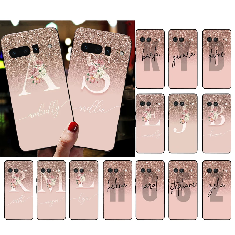 

Letter Name Pink Gold Rose Phone Case for Google Pixel 7 Pro 7 7A 6A 6 Pro 5A 4A 3A Pixel 4 XL Pixel 5 6 4 3 XL 3A XL 2 XL Funda