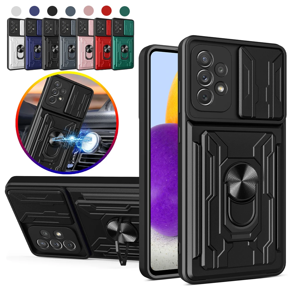 

Original Phone Case For Samsung Galaxy A52 A22 A12 A32 A72 A82 A13 A23 A33 A53 A73 A51 A71 5G A21S Card Pocket With Holder Cover