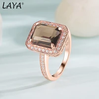 laya 100 925 sterling silver square brilliant cut gemstone natural smoky quartz rings for women wedding engagement fine jewelry
