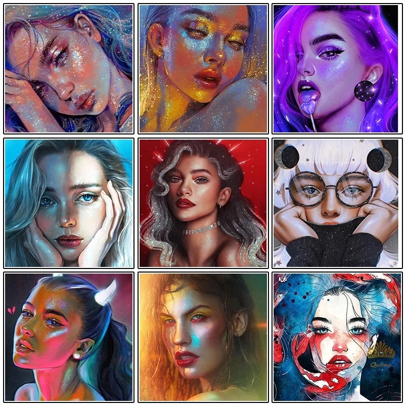 

Diamond Painting 5D DIY Diamond Painting Cross Stitch Kit Girl Art Portrait Diamond Embroidery Art Mosaic Decorating Home