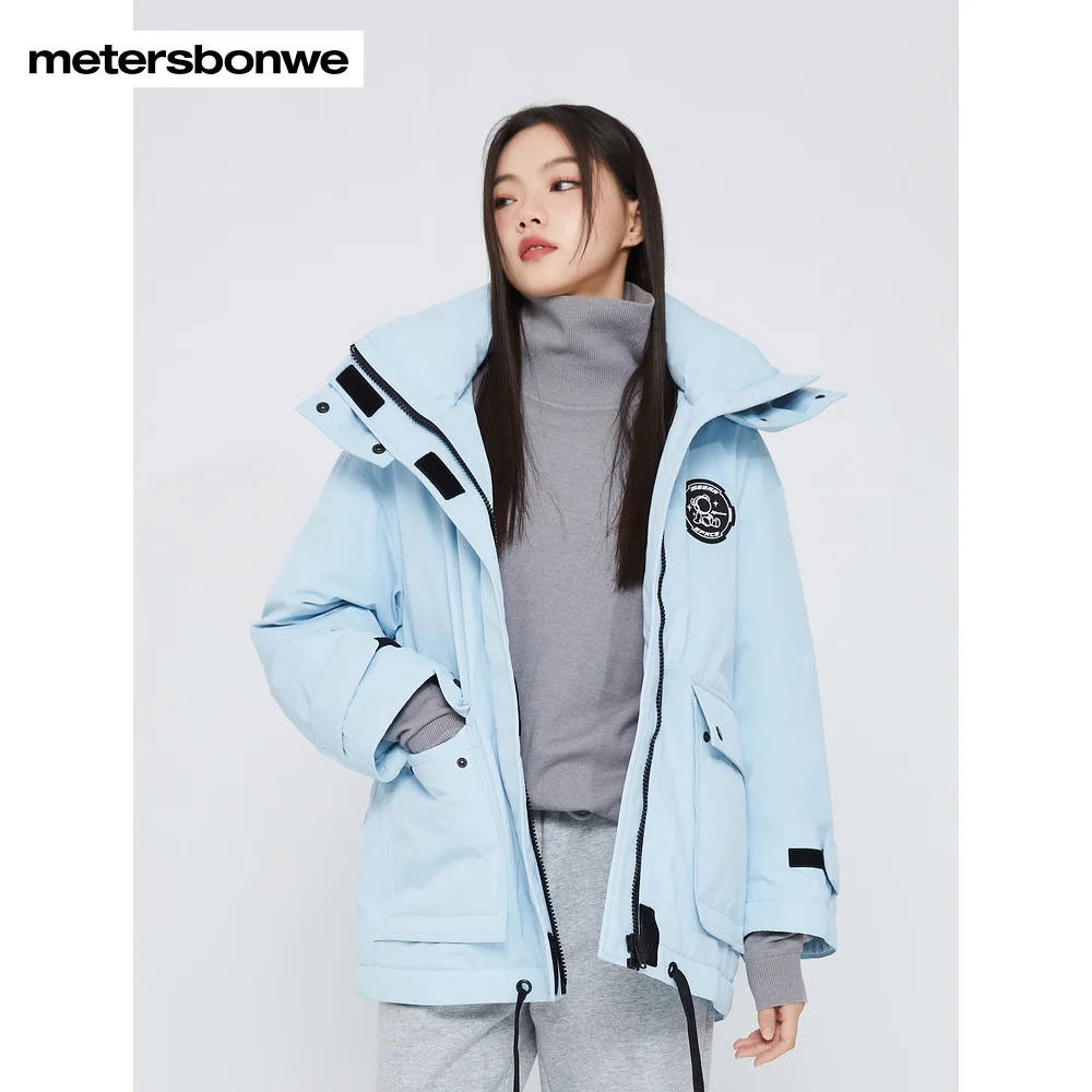 Metersbonwe Women 22New Cartoon Seal Cargo Hooded Down Jacket 80%Duck Down Medium Length Thick Warm Wear Loose Winter Down Coats