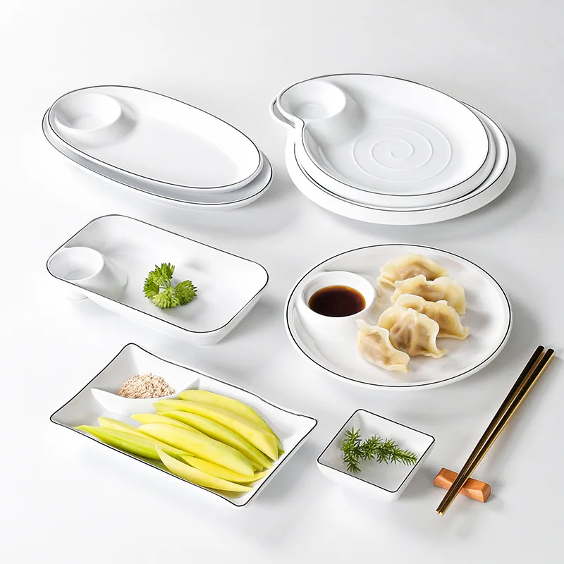 

Melamine Tableware, Double-Grid Snack Plate, Dumpling Plate,Restaurant Plate