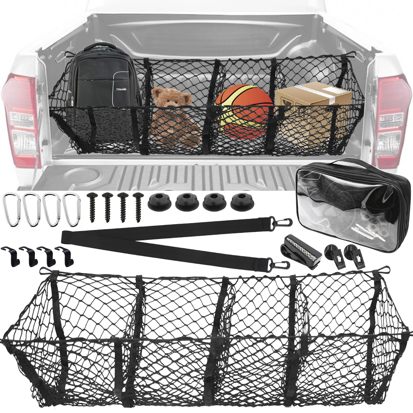 4 Pocket Cargo Net Trunk Bed Luggage Storage Organizer Mesh for Chevy Silverado 1500 2500 3500 HD WT LTZ GMC SIERRA Accessories
