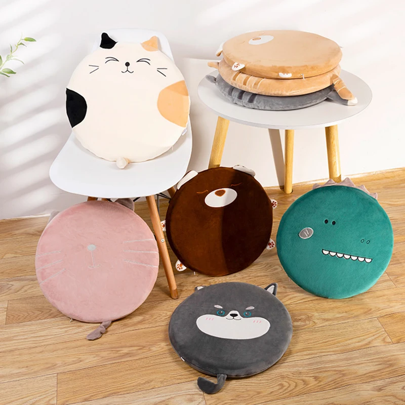

Cute Crystal Velvet Round Tatami Cushion Lovely Animal Memory Foam Seat Chair Cushion Removable and Washable Floor Butt Cushions
