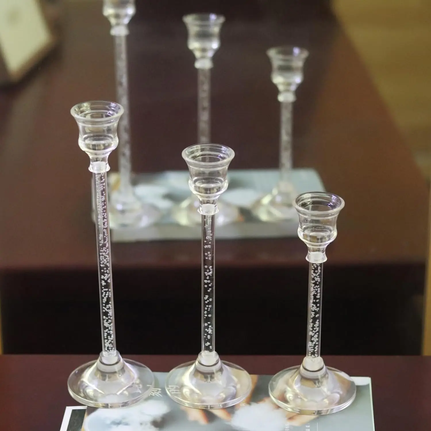 Набор Акриловых Подсвечников Из 3-х Прозрачных Конусообразных Украшений Для