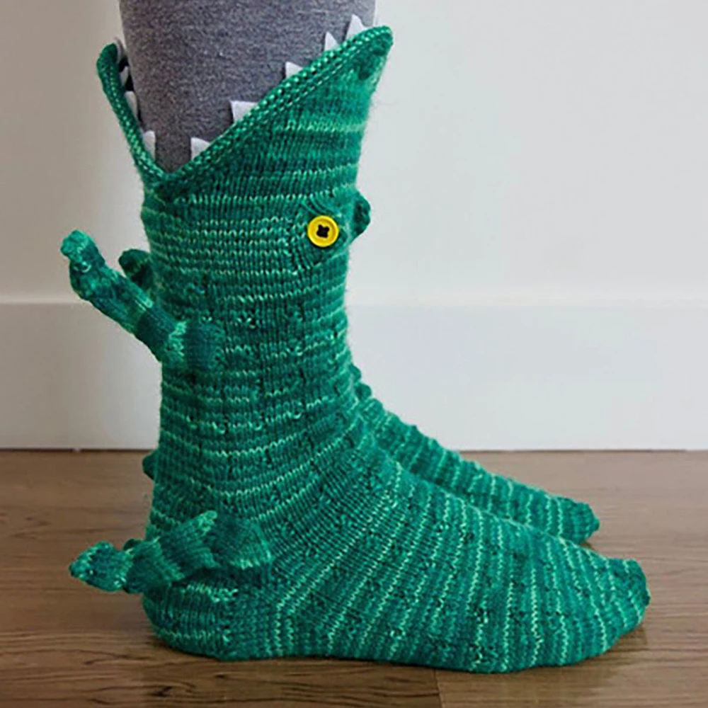

Knit Crocodile Socks Funky Alligator Socks Modern Knit Animal Shark Socks Whimsical Knit Fish Socks Thickening Socks Gift