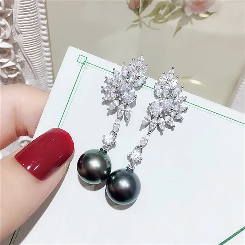 

Серьги-подвески MeiBaPJ из серебра 925 пробы с натуральным круглым черным жемчугом 9-10 мм