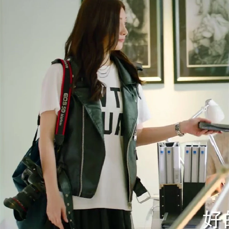 New Women PU Leather Sleeveless Jacket Vest Motorcycle Genuine Sheep Leather Waistcoat Slim Lapel Lambskin Short Coat Streetwear