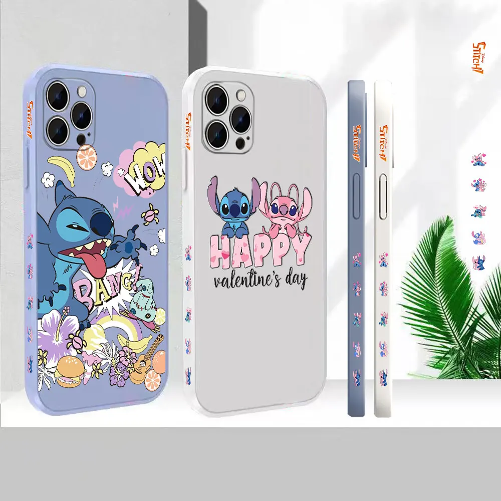 

Liquid Silicone Cover For Apple iPhone 14 13 12 11 Pro Max Mini 7 8 X XS XR SE Plus Lilo & Stitch Angel Cartoon Phone Case Funda