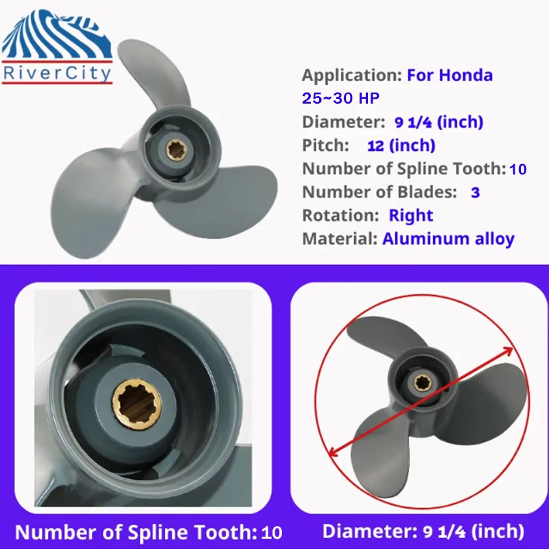 Подвесной пропеллер для Honda 25hp 26HP 27HP 28HP 29HP 30HP 9 1/4x12 Лодка Винт из алюминиевого
