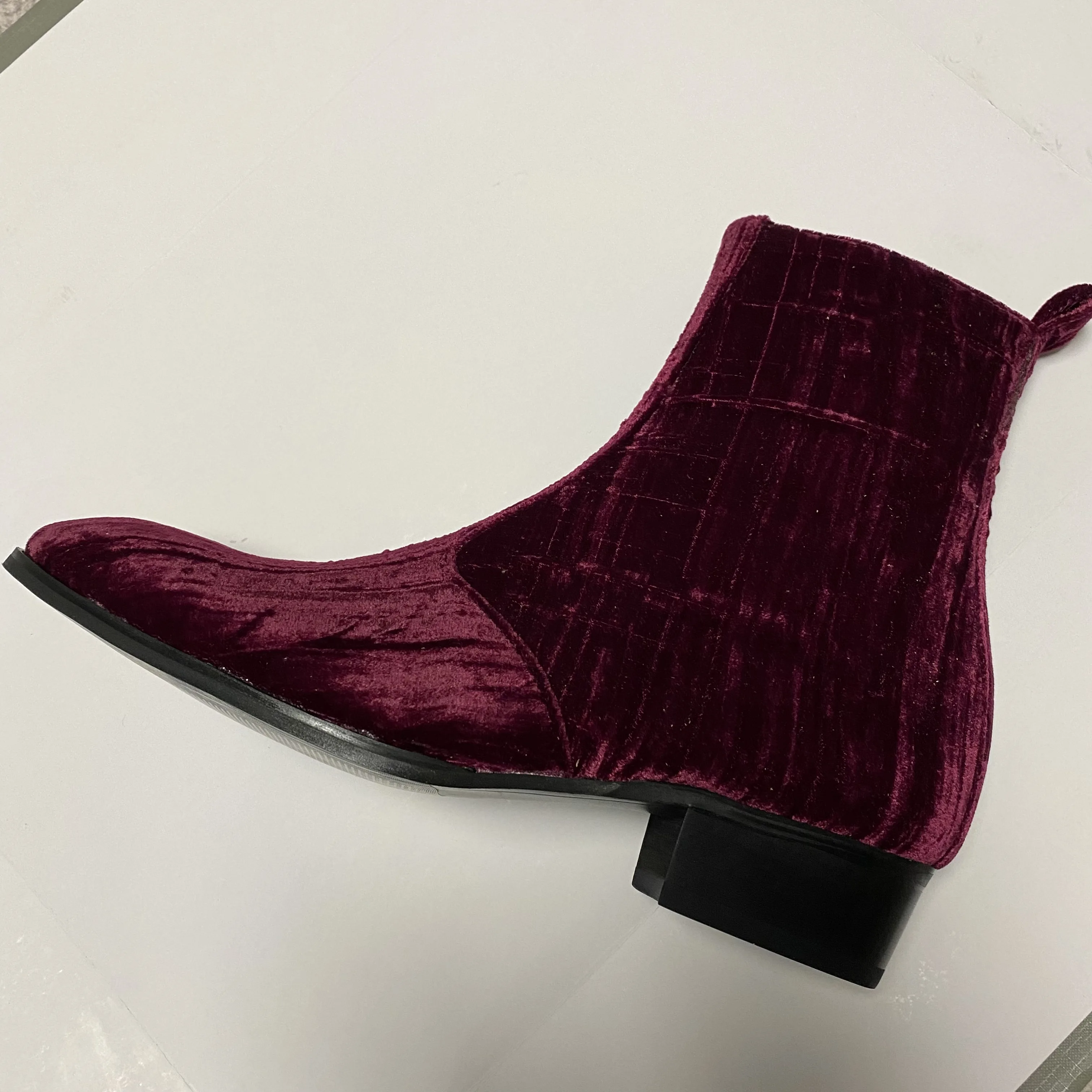 Мужские свадебные ботинки ручной работы с пиликом пальца винно-красного бархата