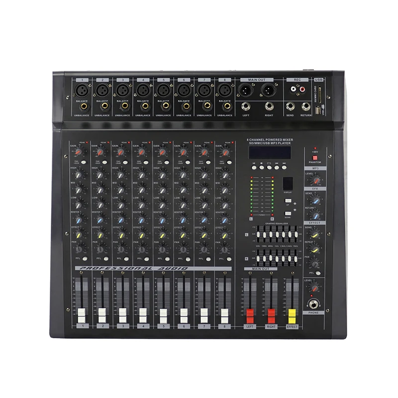 

Professional 8 channel sound mixer amplifier audio 16dsp usb dj controller/audio console mixer