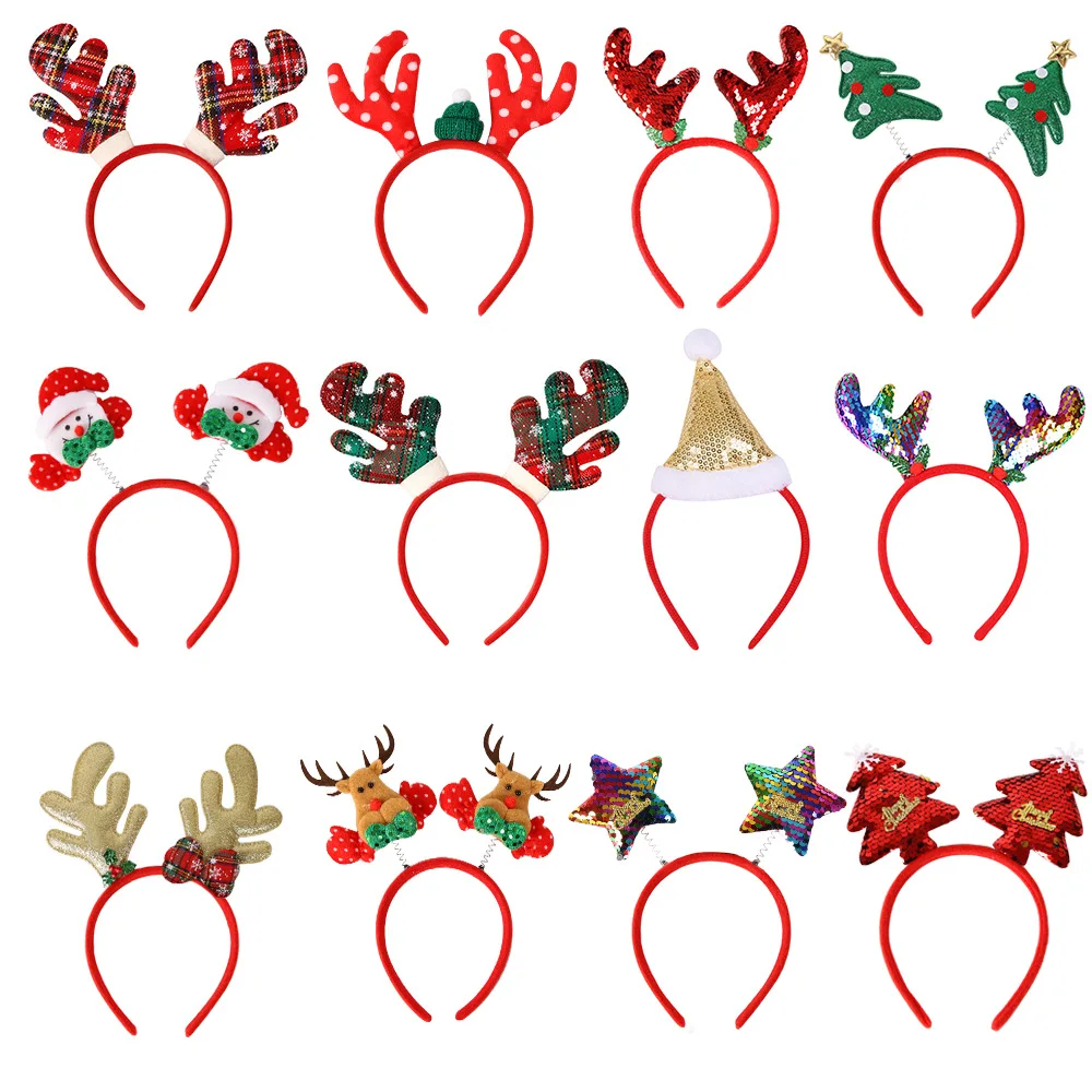 

5Pcs/Lot Christmas Bows Headbands for Women Girls Classic Elastic Reindeer Antler Santa Hair Hoops Party Hairbands Accessories