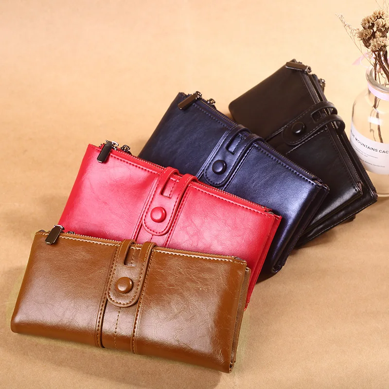Vintage Women Long Wallet Female Luxury Designer Leather Money Bag Fashion Clutches Purse Ladies Coin Purse Photo Card Holder