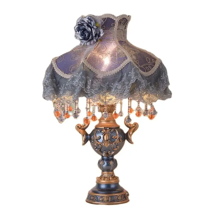 

Blue Lase Resin Tassel Table Lamp Bedroom Foyer Wedding Hotel Decor European Palace Vintage Reading Light 2675
