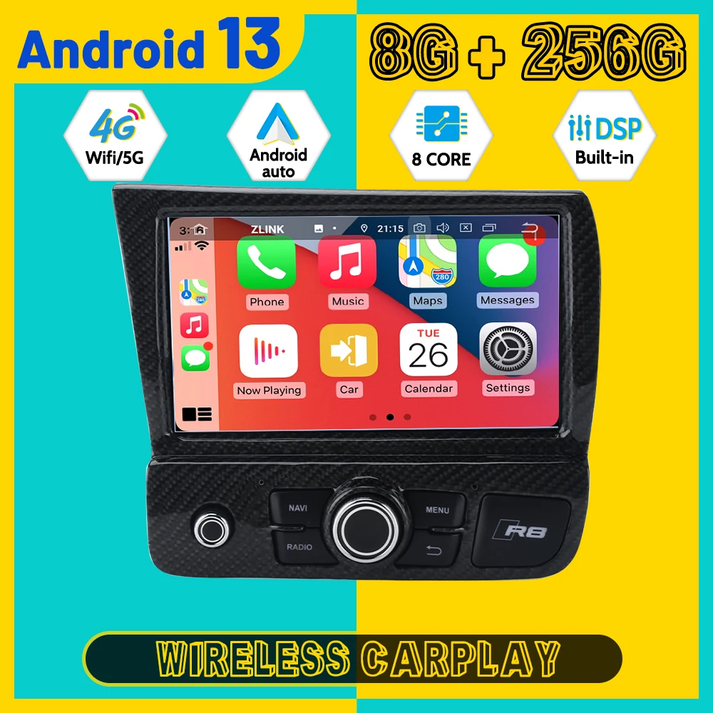 Углеродное волокно 8-ядерный автомобильный мультимедийный плеер Qualcomm для Audi R8 2007