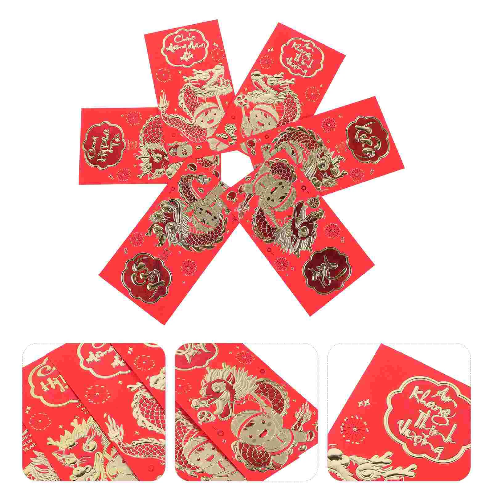 

6 Pcs Chinese New Year Envelopes Money Pouches Red Gift Paper Lunar Gifts Large
