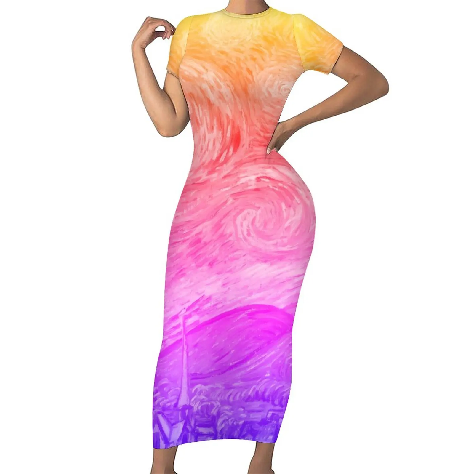 

Женское платье-макси с коротким рукавом, большого размера