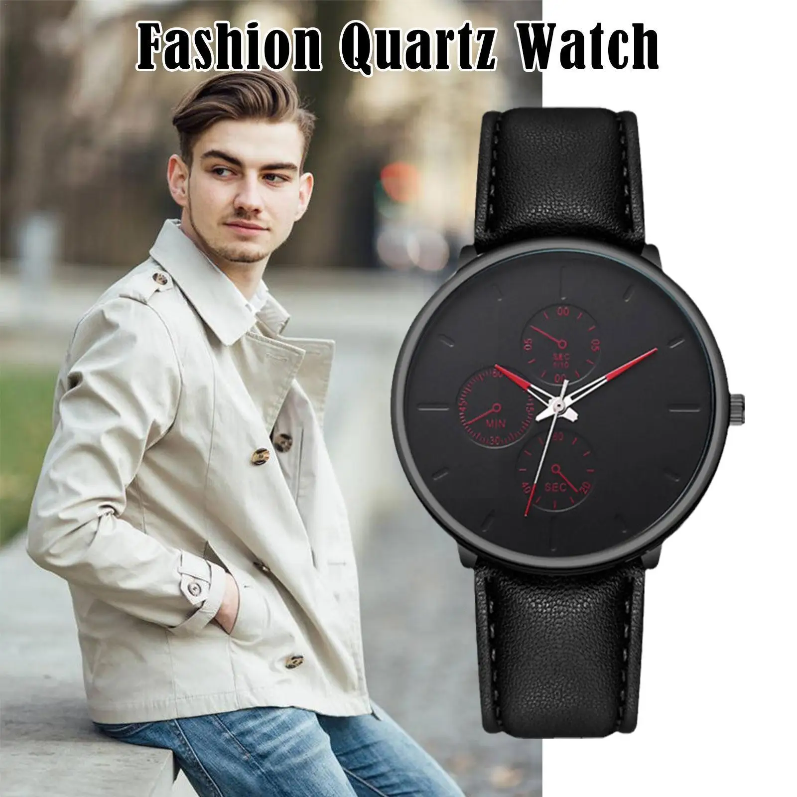 

Men Business Stainless Steel Quartz Wrist Watch Mens Casual Chronograph Watch PU Quartz Watch Cuff Dress Neutra Leather Ste P6J1
