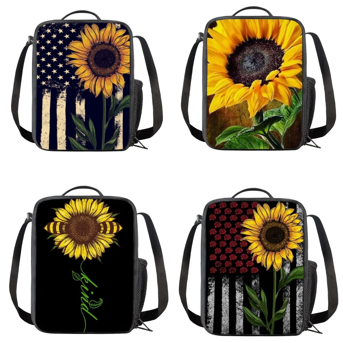 

BELIDOME Sunflower Pattern Lunch Boxes for Kindergarten Children Lunchbags with Shoulder Strap Lunch Bags School Supplies