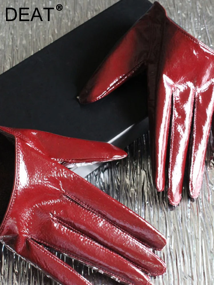 

DEAT Fashion Women's Leather Gloves Sexy Half Palm Short Sheepskin Red Party Mittens Female Autumn And Winter 2023 New 17A4197