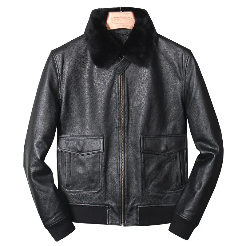 

Мужская короткая куртка из натуральной воловьей кожи, черная теплая облегающая летная куртка, пиджак из воловьей кожи, пальто больших размеров XL XXL для осени и зимы