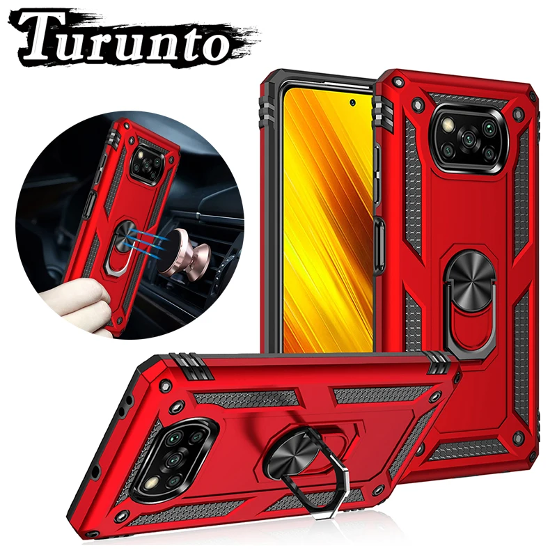 

Shockproof Ring Case For Xiaomi POCO X3NFC X3Pro X3GT X3 Anti-Drop Bracket Phone Case Back Cover For POCO M3Pro M4Pro F2Pro F3