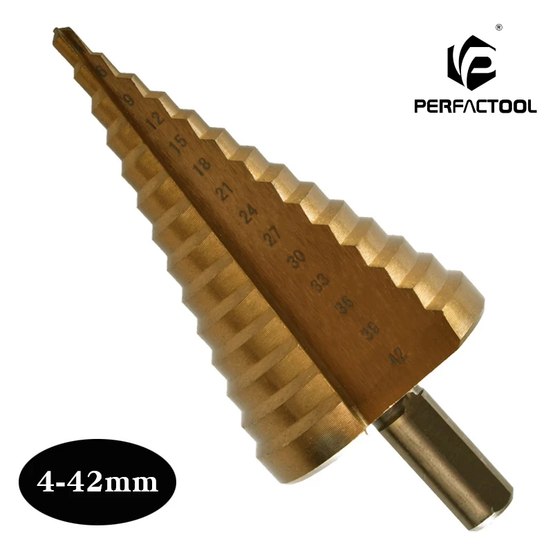 

PERFACTOOL Pagoda drill bit 4-42mm triangular handle titanium-plated reaming step drill straight slot opener step drill bit