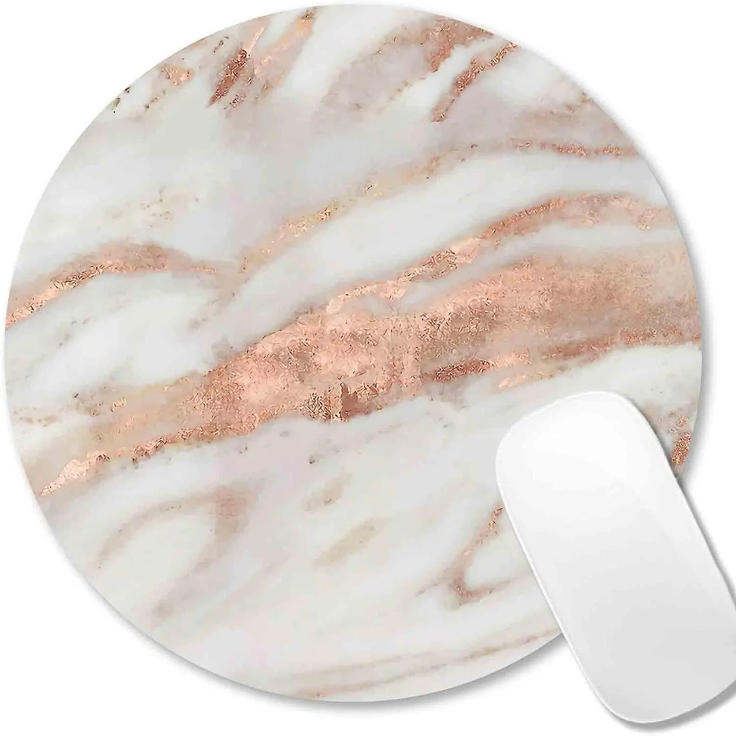 

White and Rose Gold Marble with Abstract Metal Luxury Texture Mouse Pad Non-Slip Rubber Base Mousepad for Wireless Computer
