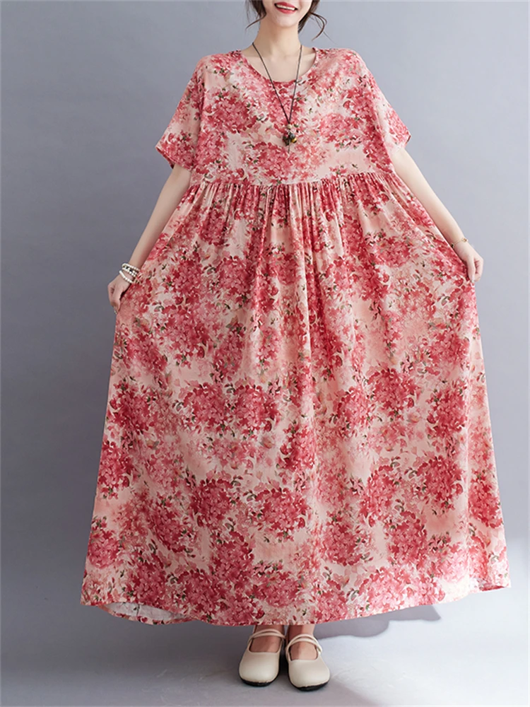 Женское винтажное Хлопковое платье с принтом повседневное Длинное свободное