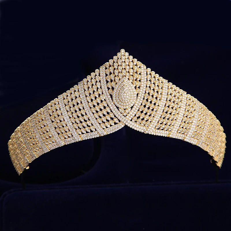 

European Gold Princess Plated Tiny Zircon Crystal Tiaras Crowns for Brides Royal Wedding Hairbands Evening Hair Accessories