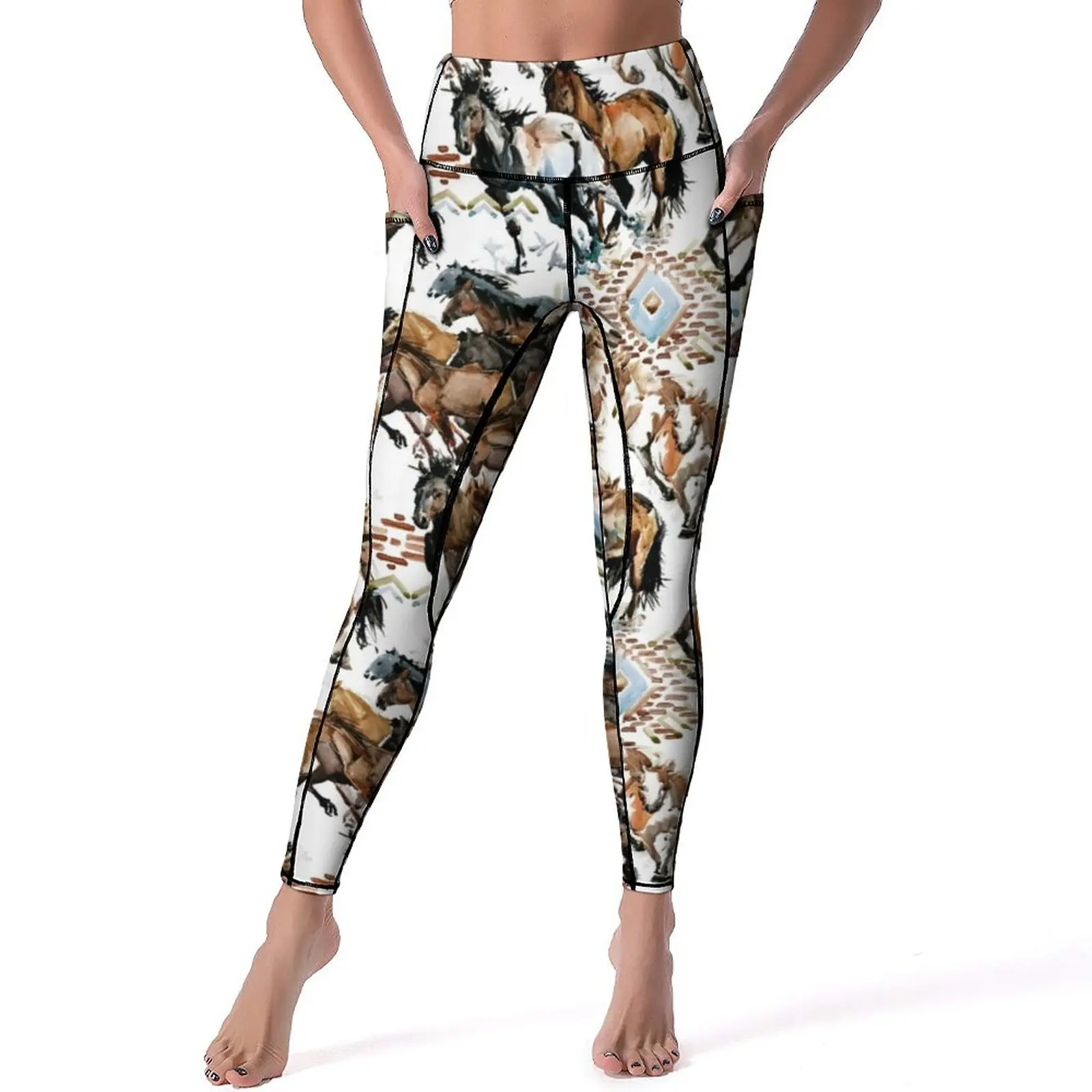 

Horse Pattern Decoration Yoga Pants Sexy Horseback Riding Cool Leggings Push Up Gym Leggins Lady Novelty Stretch Sports Tights