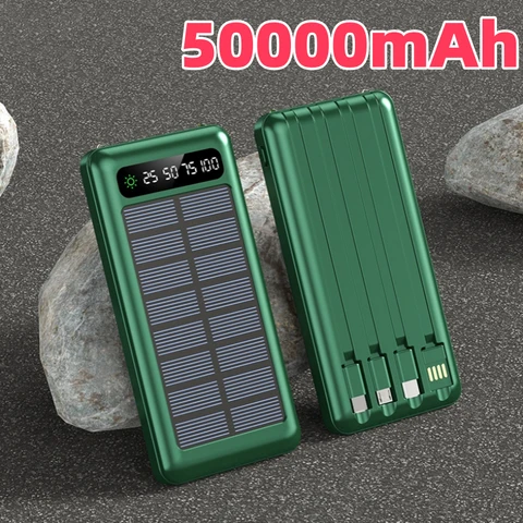 50000 мАч Solar Power Bank Ultra Capacity USB 4 в 1 Сверхбыстрая зарядка USB TypeC Светодиодный светильник Открытый Power Bank для iPhone Xiaomi