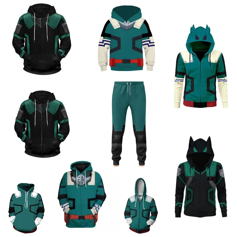 SN 552024 Новый длинный боевой костюм My Hero Academy Green Valley с 3D цифровым принтом и ушками