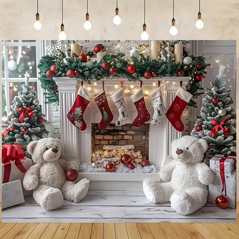 

Украшение рождественской вечеринки, фоновая ткань, рождественский камин, елка, носки, гобелен, подходит для наружного украшения дома