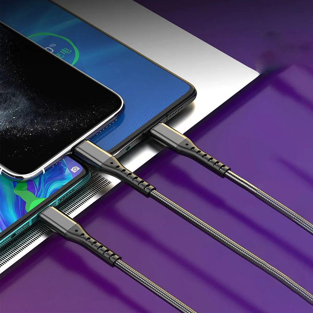 

5A 66W USB Cable 3 in 1 Charging Cable Micro USB Type C Charger Cable USB Charging Cord Mobile Phone Wire for iPhone Huawei